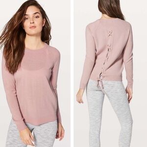 Lululemon Tied To You Sweater Misty Pink Merino Wool Balletcore Sz 8